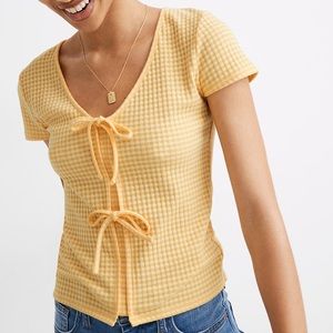 Madewell Gingham Bow Front Tee - Yellow Size L